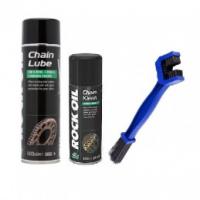 Rock Oil Chain Lube 600ml & Kleen 400ml Twin Pack + Chain Brush
